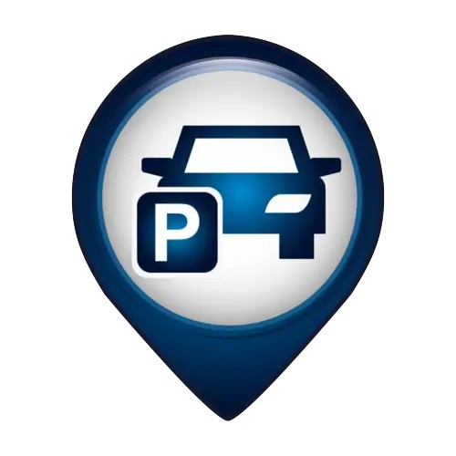 Car parking map pin icon showing available parking near Brunswick Health naturopath clinic